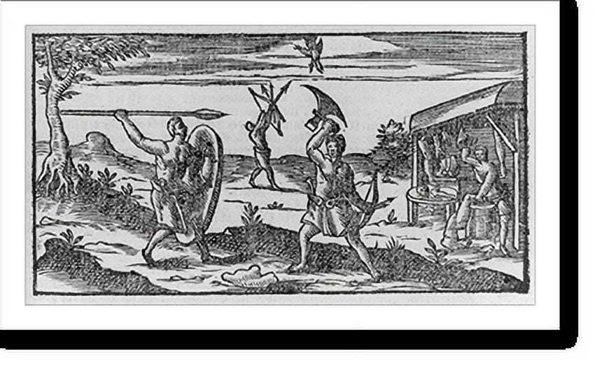 Historic Print, [Mexican Indians fighting with spear, ax, and shield in