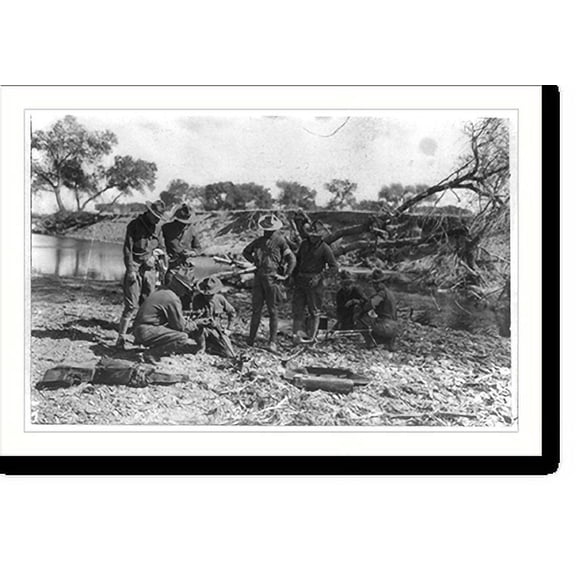Historic Print, Mexican Revolution - 1916. Machine gun platoon of the 16th Infantry - gun inspection and firing near Casa Grande, Mex., 16" x 20"