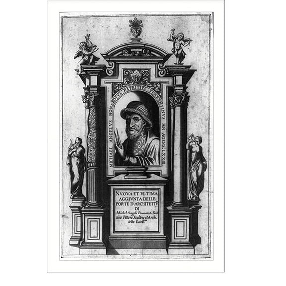 Historic Print, [Michaelangelo, bust, facing left, holding brushes], 18" x 24"