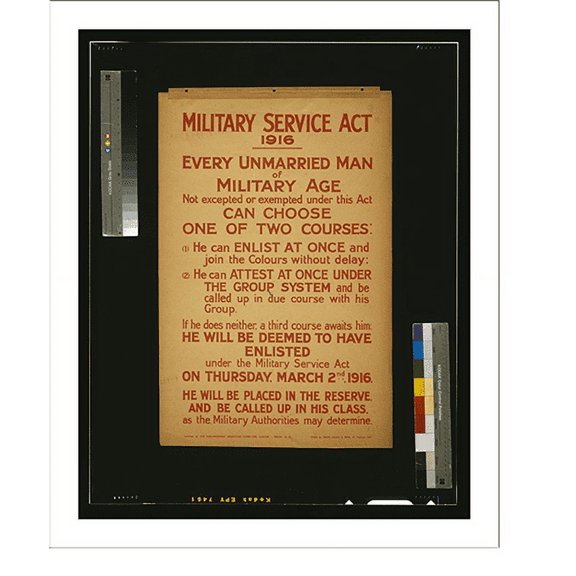 Historic Print, Military Service Act 1916.printed by David Allen & Sons Ld., Harrow, Mdx., 16" x 20"
