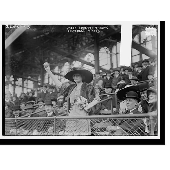 Historic Print, Miss Genevieve Ebbets, youngest daughter of Charley Ebbets, throws first ball at opening of Ebbets Field (baseball) - 2, 18" x 24"