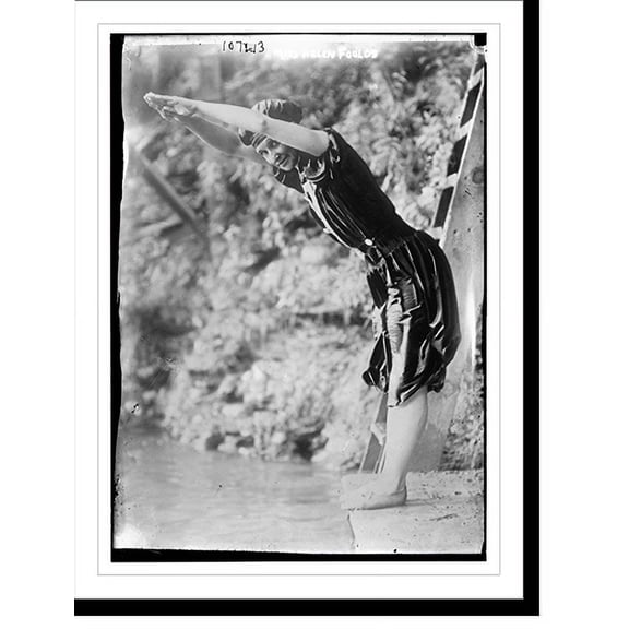 Historic Print, Miss Helen Foulds ready to dive into water, 16" x 20"