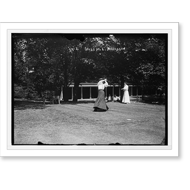 Historic Print, Miss M.L. Harrison, playing golf, Essex Country Club