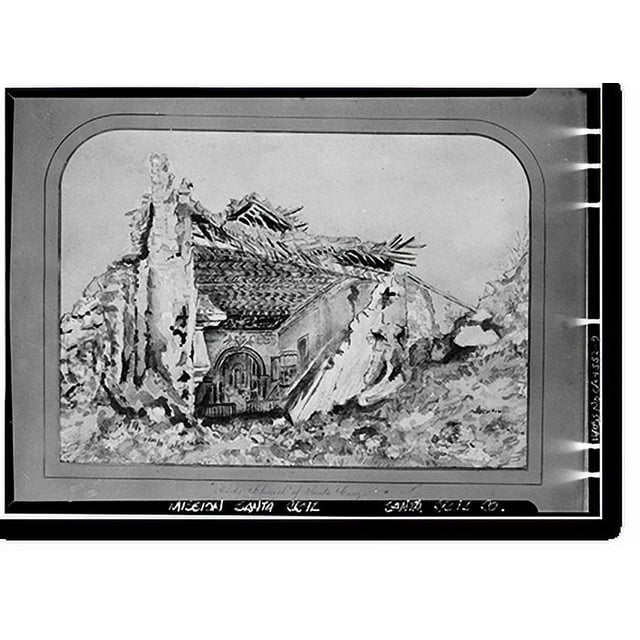 Historic Print, Mission Santa Cruz, Emmet & School Streets, Santa Cruz