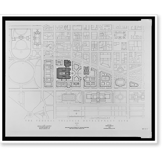 Historic Print, [Mixed use complex (Federal Triangle Development") for Triangle Partners, 14th Street and Pennsylvania Avenue, Washington, D.C. Site plan]", 16" x 20"