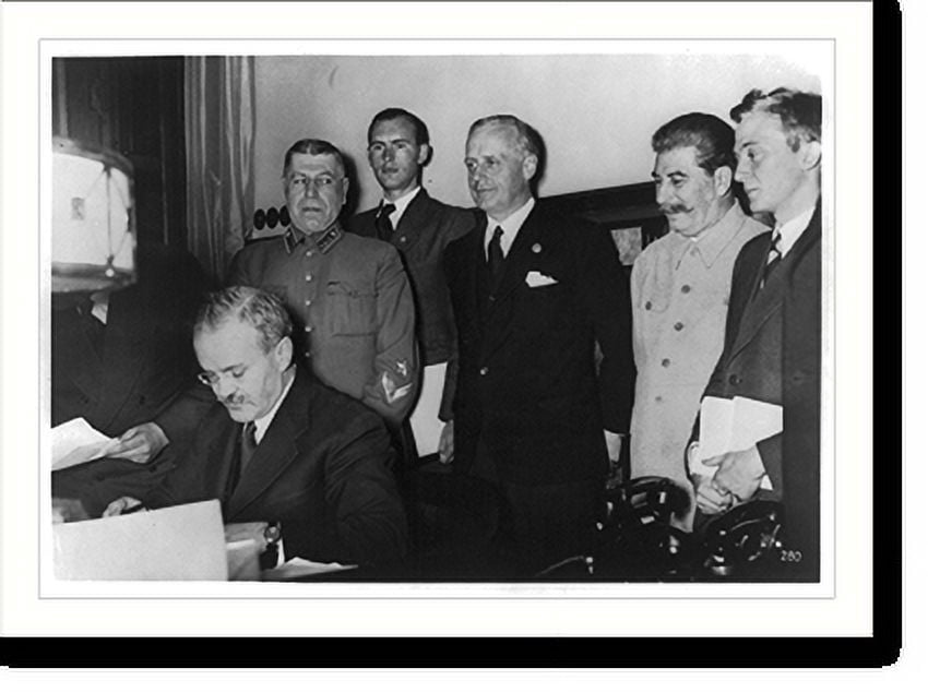 Stalin Ribbentrop Historic Print, [Molotov signing Russo-German pact in Moskov; Stalin ...