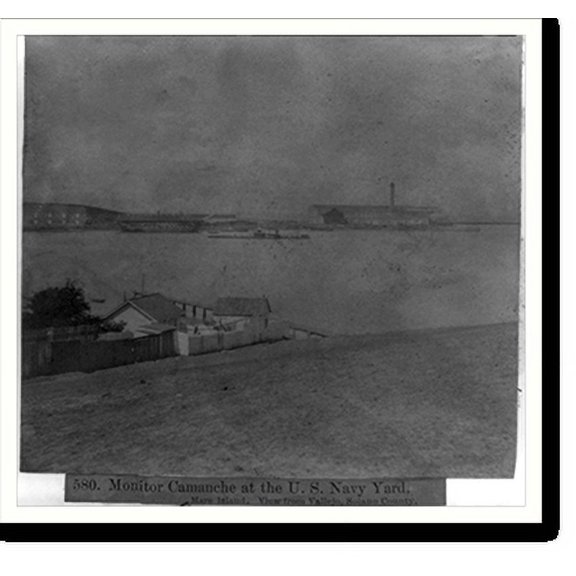 Historic Print, Monitor Camanche at the U.S. Navy Yard, Mare Island - View from Vallejo, Solano County, 16" x 20"