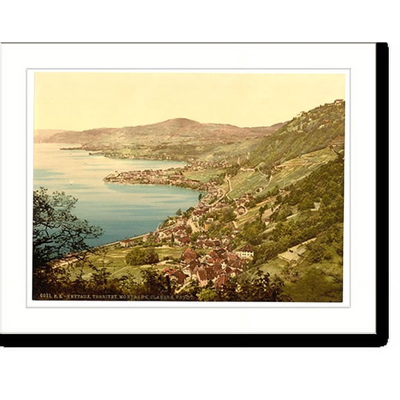 Historic Print, Montreux Veytaux Territet Vevey general view Geneva Lake Switzerland, 16" x 20"