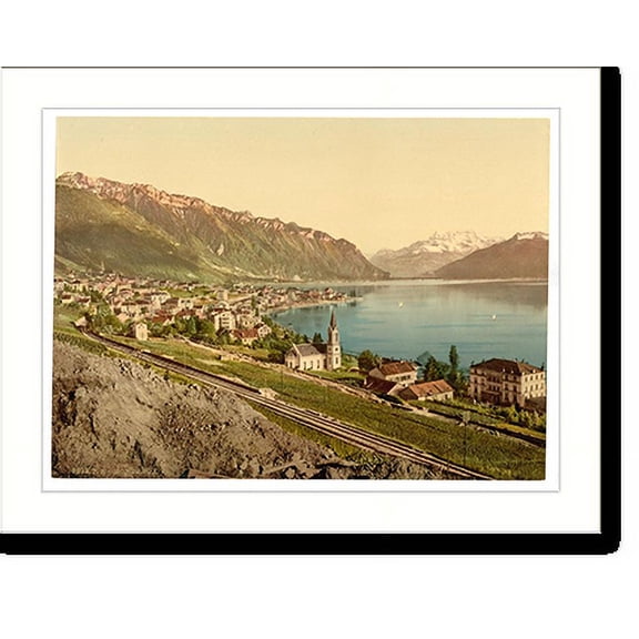 Historic Print, Montreux general view Geneva Lake Switzerland, 16" x 20"