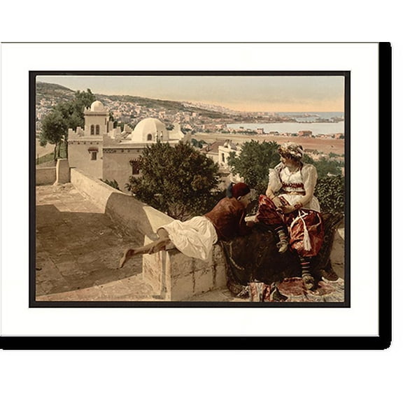 Historic Print, Moorish woman and child on the terrace I Algiers Algeria, 18" x 24"