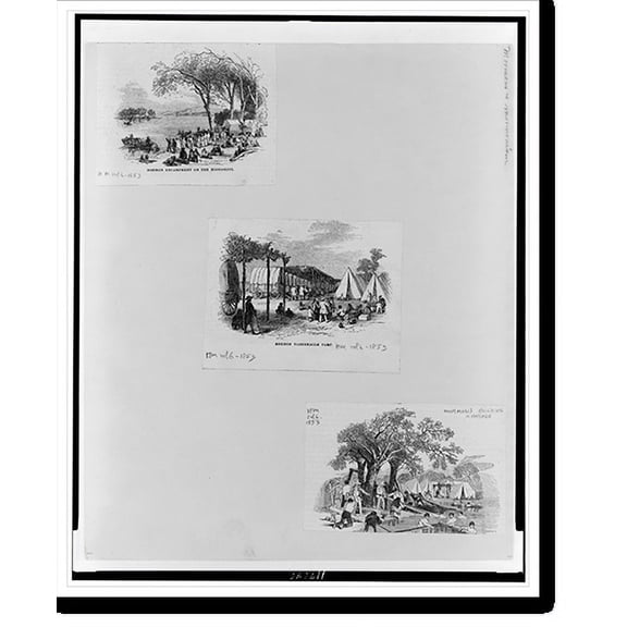 Historic Print, Mormon encampment on the Mississippi Mormon tabernacle camp ; Mormons building a bridge., 16" x 20"