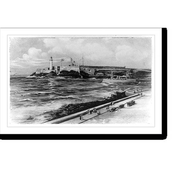 Historic Print, [Morro Castle, Havana, Cuba, ship on right], 16" x 20"