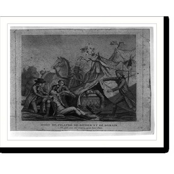Historic Print, Mort de Pilatre de Rosier [i.e. Rozier] et de Romain. Tel quils onts ets trouvs aprs leurs chte., 18" x 24"