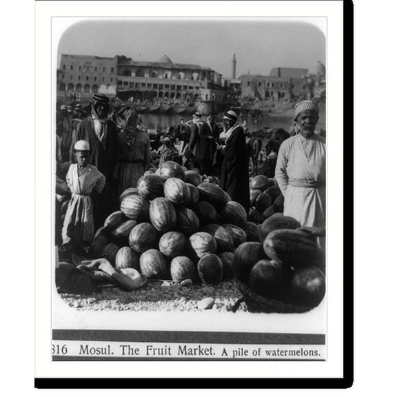 Historic Print, Mosul, [Iraq]; The fruit market - A pile of watermelons, 18" x 24"
