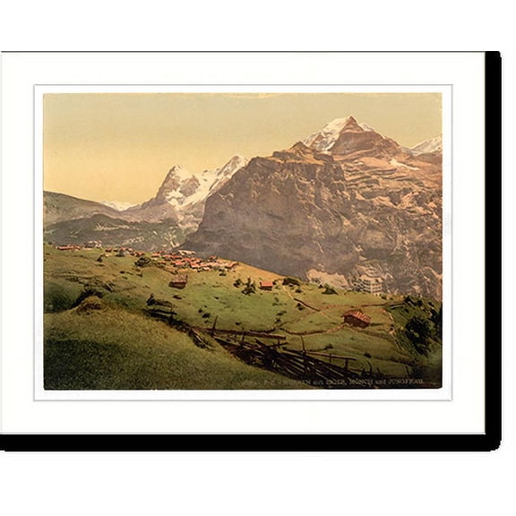 Historic Print, Mount Eiger Mönch and Jungfrau Mürren Bernese Oberland Switzerland, 16" x 20"