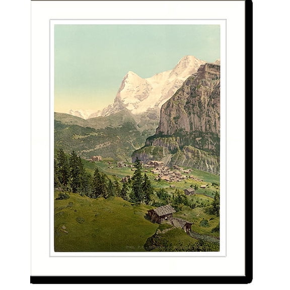 Historic Print, Mount Eiger and Monch Mürren Bernese Oberland Switzerland, 16" x 20"