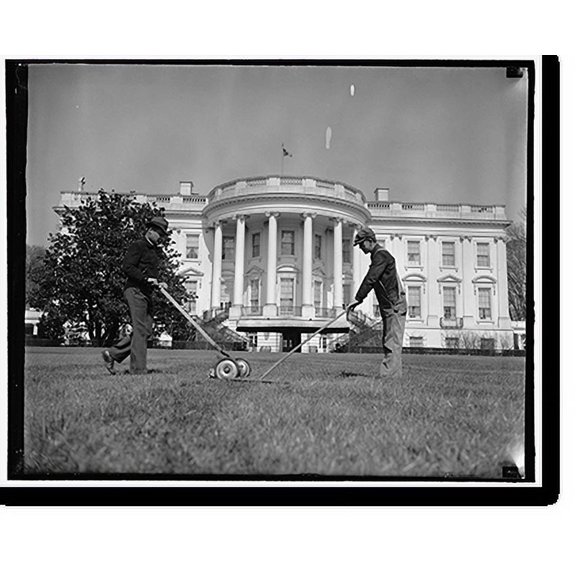Historic Print, [Mowing & raking White House lawn], 18" x 24"