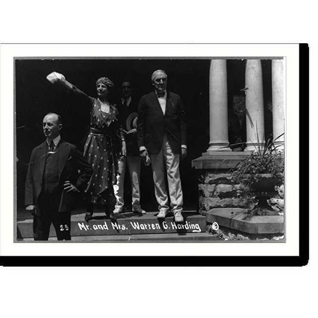 Historic Print, Mr. & Mrs. Warren G. Harding standing on steps of