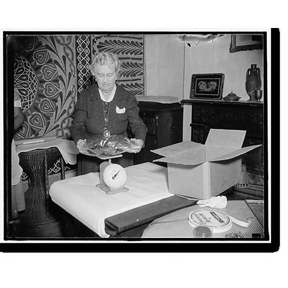 Historic Print, Mrs. Bristol weighing ham, 18" x 24"