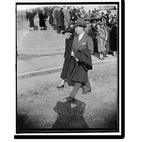 Historic Print, Mrs. Claude Swanson, wife of the Sec. of the Navy, with her son, Douglas Hall, at the Thanksgiving services at the Washington Cathedral, 18" x 24"