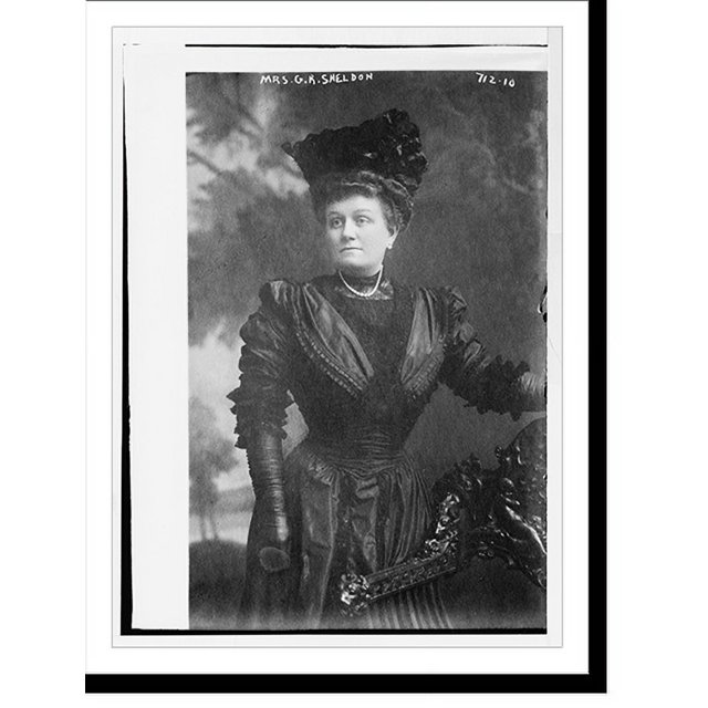 Historic Print, Mrs. G.R. Sheldon, standing at chair, 16" x 20