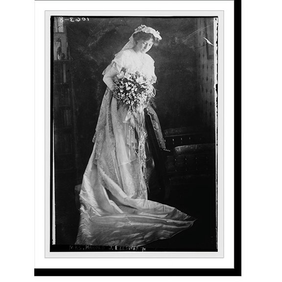 Historic Print, Mrs. Harold J. Ellsworth holding bouquet, 16" x 20"