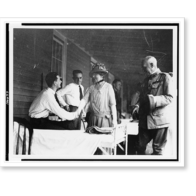 Historic Print, [Mrs. Warren G. Harding shaking hands with man seated