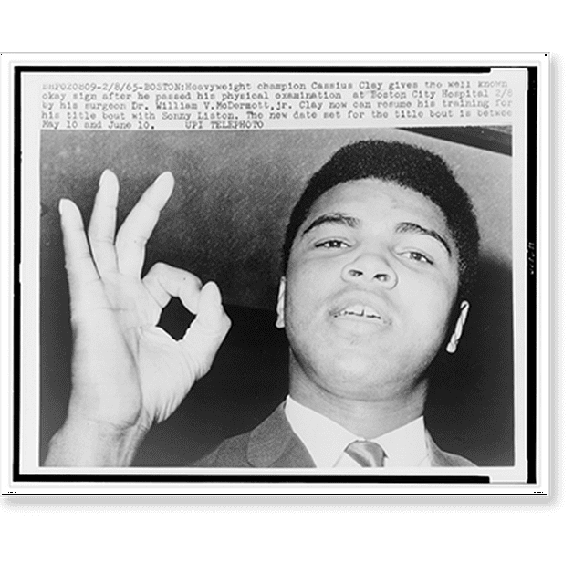 Historic Print, [Muhammad Ali, formerly Cassius Clay, gives OK sign as