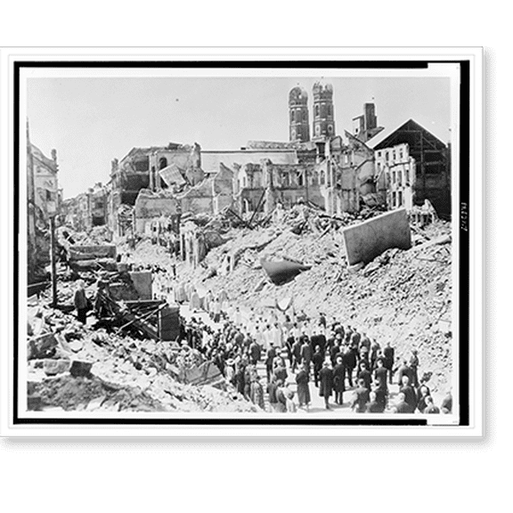 Historic Print, Munich Catholics parade past war wreckage, 18" x 24"