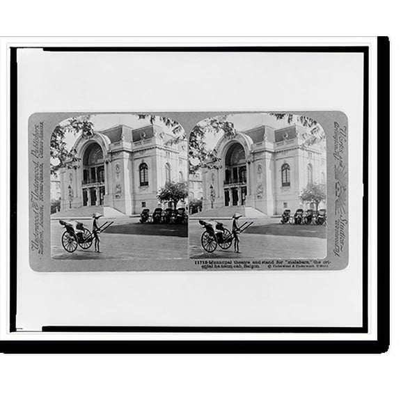 Historic Print, Municipal theatre and stand for malabars, the oriental hansom cab, Saigon, 16" x 20"