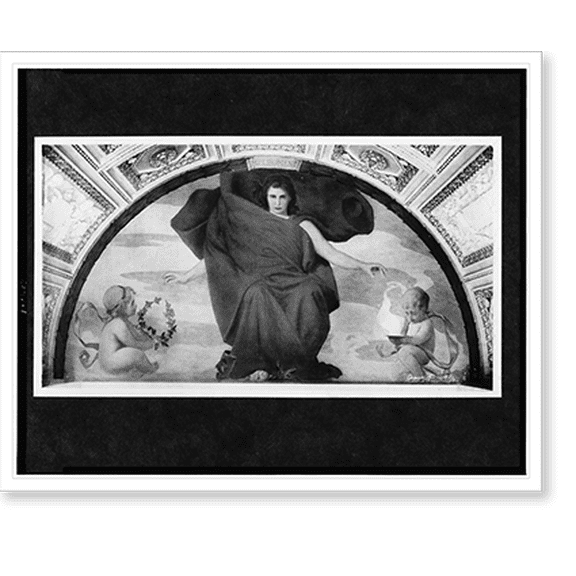 Historic Print, [Mural, Melpomene, woman draped in red cloth, with two cherubs at her sides, in Library of Congress], 18" x 24"