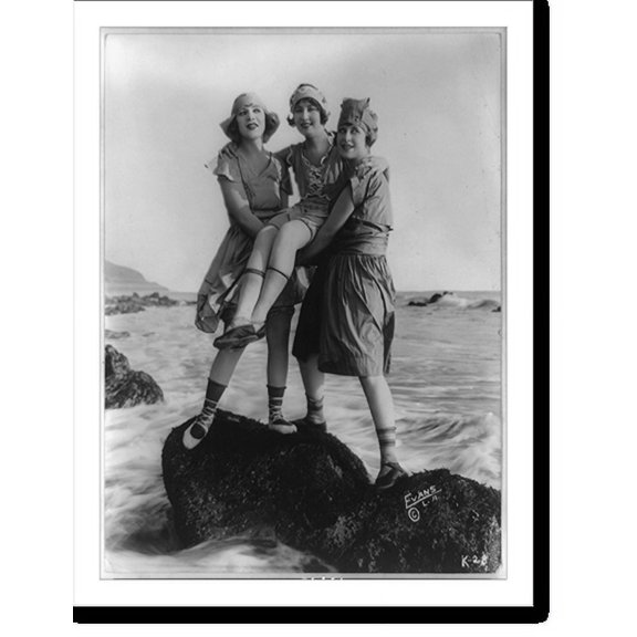 Historic Print, [Myrtle Reeves, Lillian Langston, and Edith Roberts posed on rock in water for Mack Sennett Productions].Evans, L.A., 18" x 24"