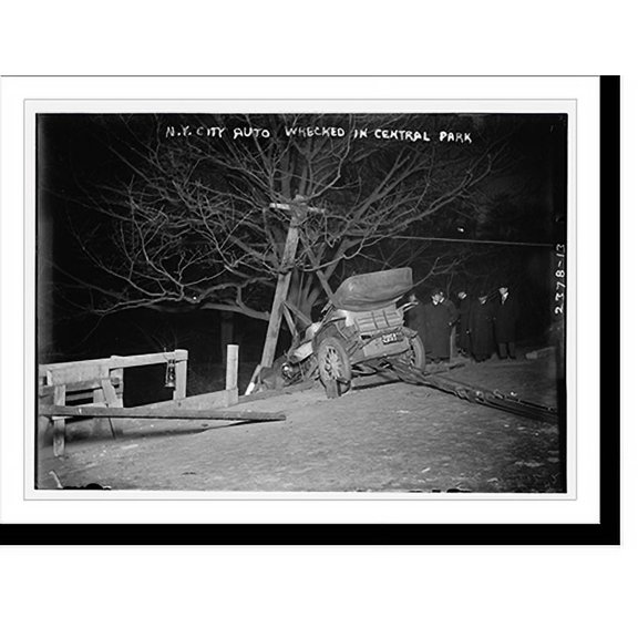 Historic Print, N.Y.C. auto wrecked in Central Park, 18" x 24"