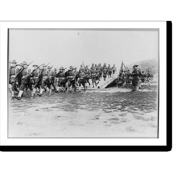 Historic Print, [N.Y. National Guard training and maneuvers at Fishkill and Peekskill, N.Y.: Column of troops crossing dry bridge construction by engineers], 18" x 24"