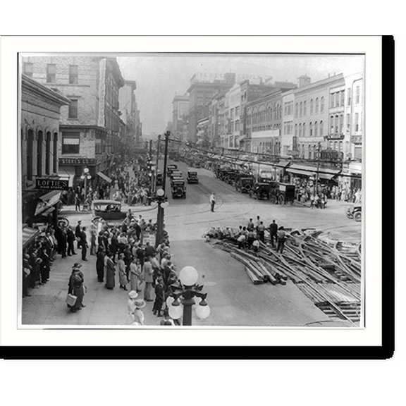 Historic Print, [N.Y. - Syracuse - Funeral of Pres. Harding Aug. 1923: Large crowd at busy intersection; street railroad construction in foreground], 16" x 20"