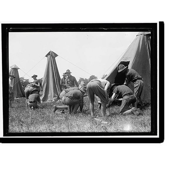 Historic Print, NATIONAL GUARD OF D.C. AT COLONIAL BEACH. PITCHING TENTS, 18" x 24"