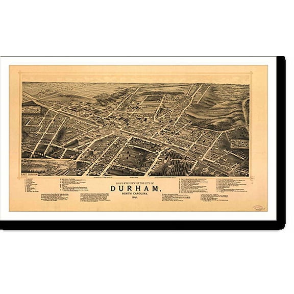 Historic Print, NC Durham 1891 MAP, 16" x 20"