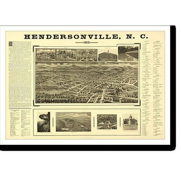 Historic Print, NC Hendersonville 1913 MAP, 16" x 20"