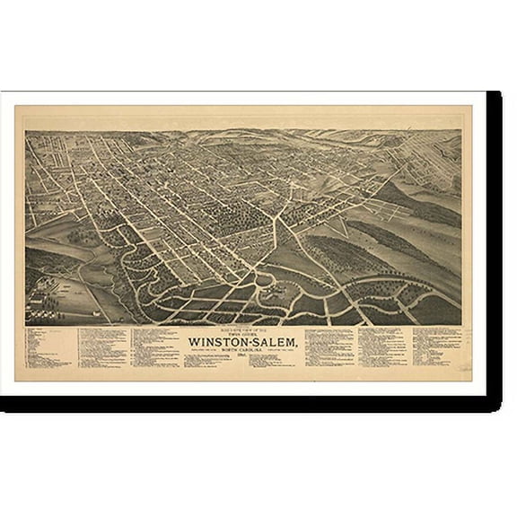 Historic Print, NC Winston Salem 1891 MAP, 18" x 24"