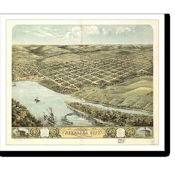 Historic Print, NE Nebraska City 1868 MAP, 16" x 20"