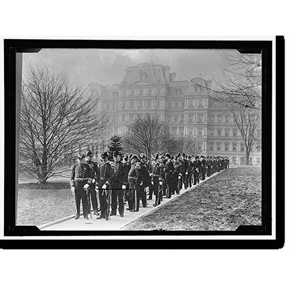 Historic Print, NEW YEAR'S RECEPTION AT WHITE HOUSE. ADMIRAL DEWEY, LEFT FRONT, AND OFFICERS STARTING FOR WHITE HOUSE. ADMIRAL BOB EVANS IS 3RD FROM FRONT, RIGHT - 2, 16" x 20"