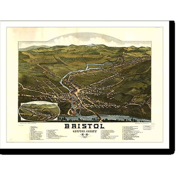 Historic Print, NH Bristol 1884 MAP, 16" x 20"