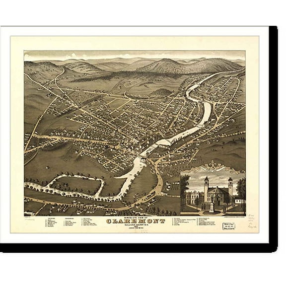 Historic Print, NH Claremont 1877 MAP, 18" x 24"
