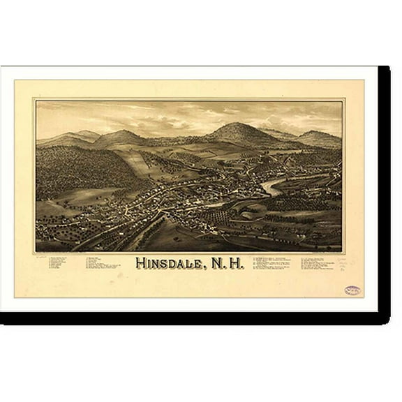 Historic Print, NH Hinsdale 1886 MAP, 18" x 24"