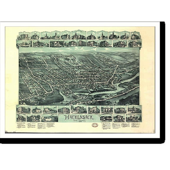 Historic Print, NJ Hackensack 1896 MAP, 18" x 24"