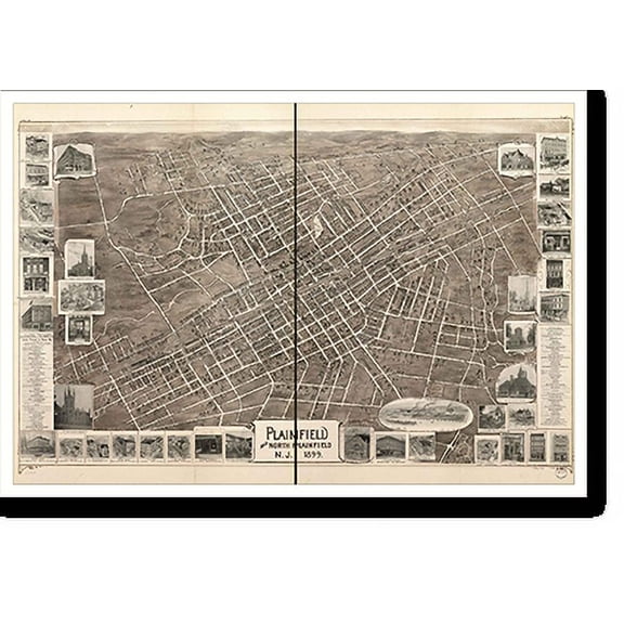 Historic Print, NJ Plainfield 1899 MAP, 18" x 24"