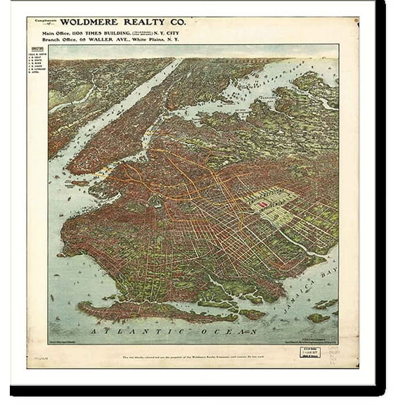 Historic Print, NY Brooklyn 1908 MAP, 16" x 20"