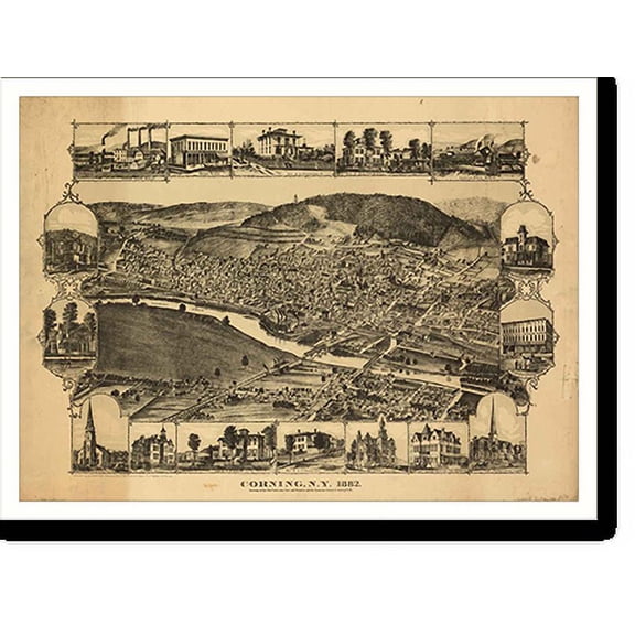 Historic Print, NY Corning 1882 MAP, 16" x 20"