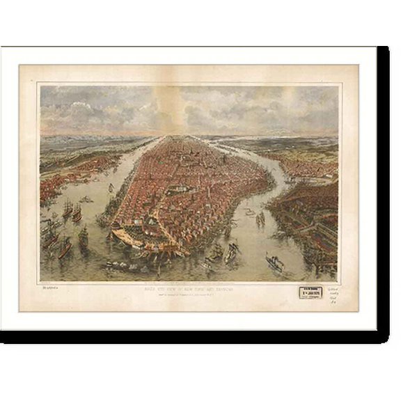 Historic Print, NY New York City 1865 MAP, 16" x 20"