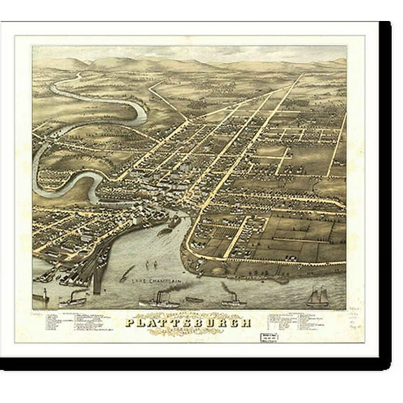Historic Print, NY Plattsburgh 1877 MAP, 18" x 24"